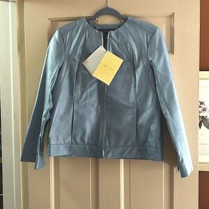 NWT DIALOGUE Metallic Blue Pearl Leather Jacket Size Medium